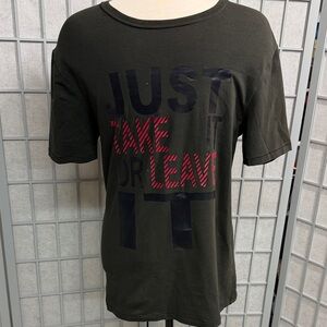Tristan Men's Short Sleeve Graphic Tee in Olive Green with Black and Red Print